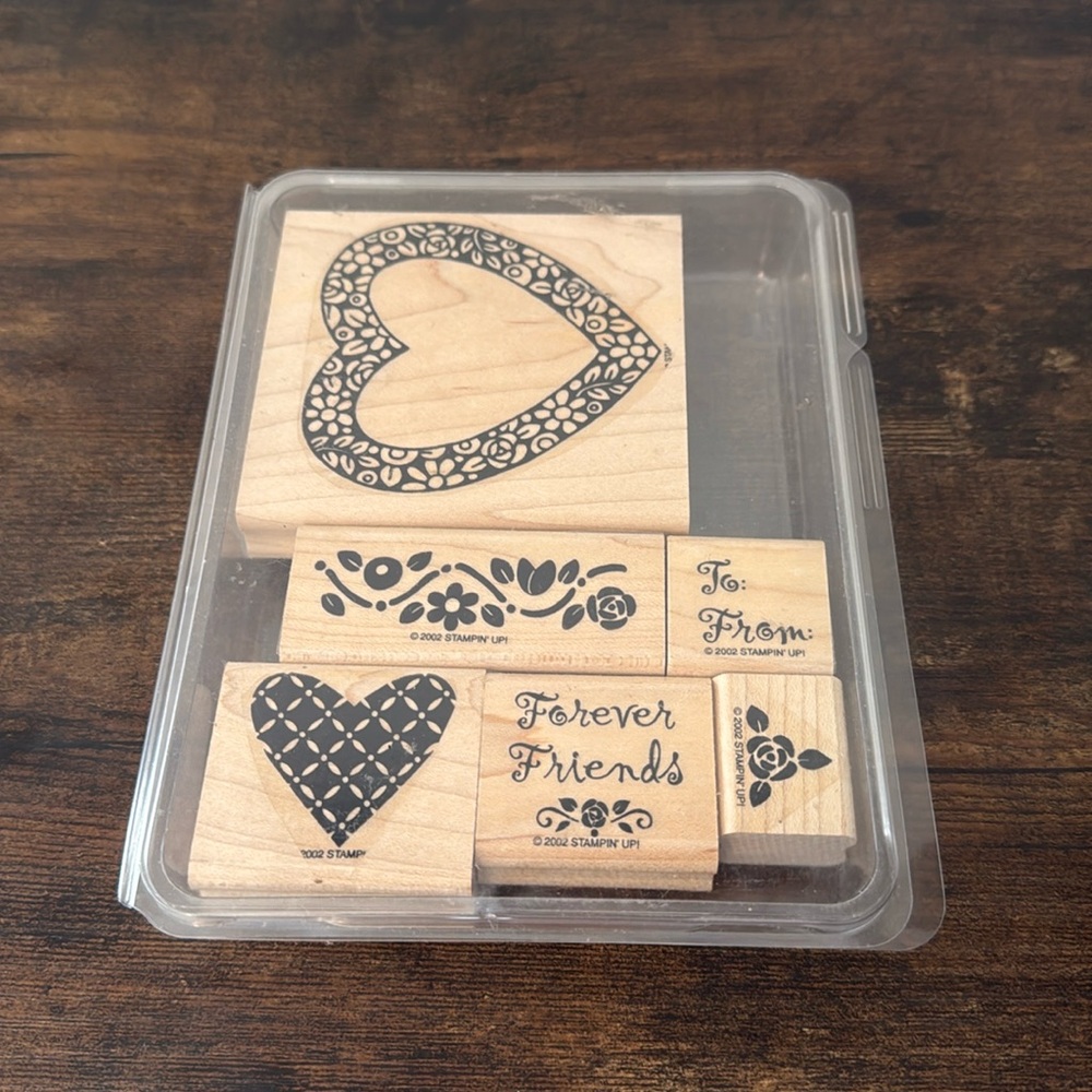 Stampin Up! 2002 Hearts & Posies Wood Mounted Rubber Stamps Valentine Love Set